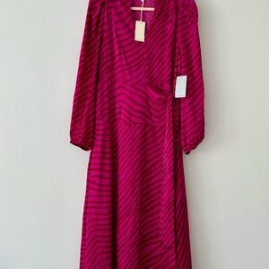 Melloday Faux Wrap Midi Dress L Magenta Dress